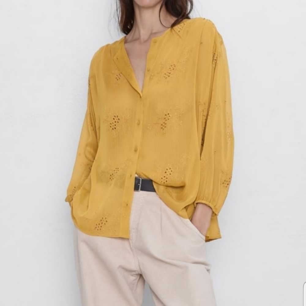 NWT Zara Boho Semi Sheer Button Down Shirt